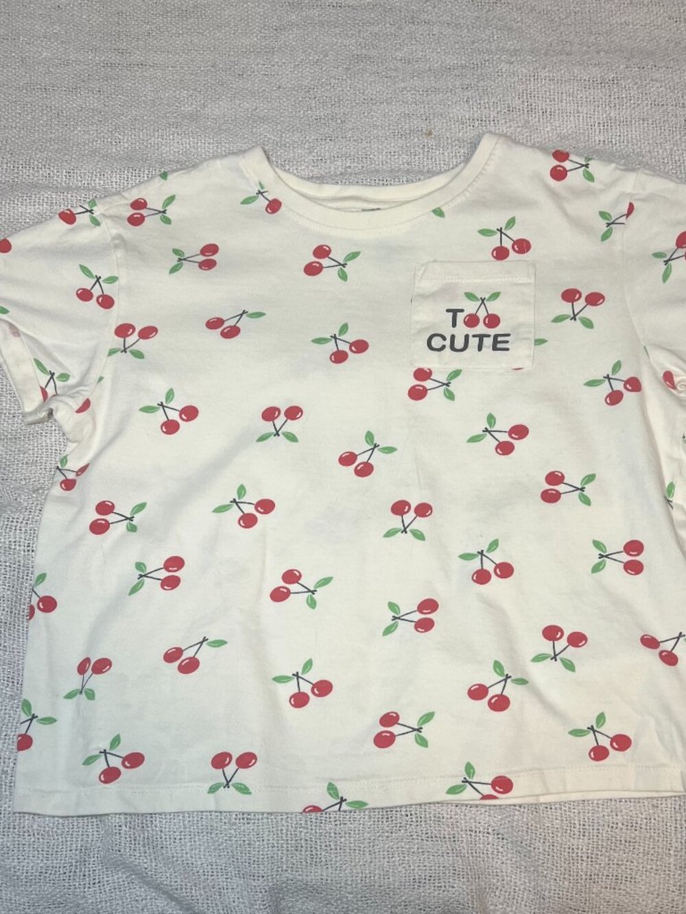 Be Youthful Girls Cherry Print "Too Cute" Pocket T-Shirt – Girls Size XL (16)